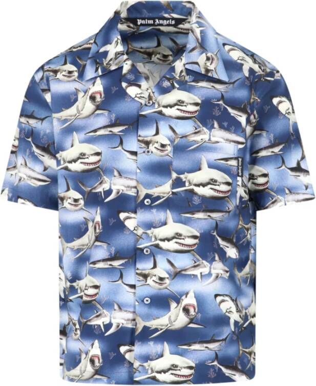 Palm Angels Blauw Overhemd Regular Fit Geschikt voor Warm Weer 100% Katoen Blue Heren