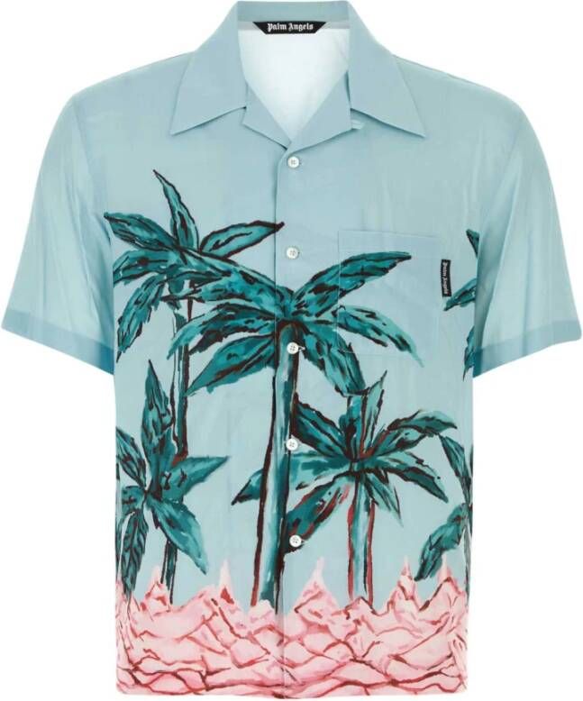 Palm Angels Lichtblauwe viscose shirt Stijlvol model Blauw Heren