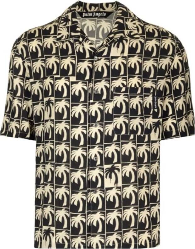 Palm Angels Korte mouwen bowling shirt met print Black Heren