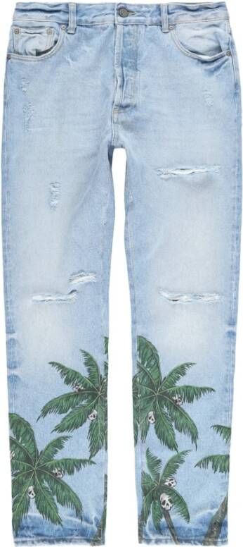 Palm Angels Slim-Fit Palm Tree Print Jeans Blauw Heren