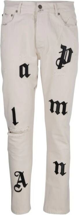 Palm Angels Slim-Fit W Logo Patch Jeans White Heren