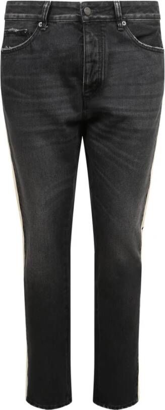 Palm Angels Slim-Fit Zwarte Denim Jeans met Witte Strepen Zwart Heren