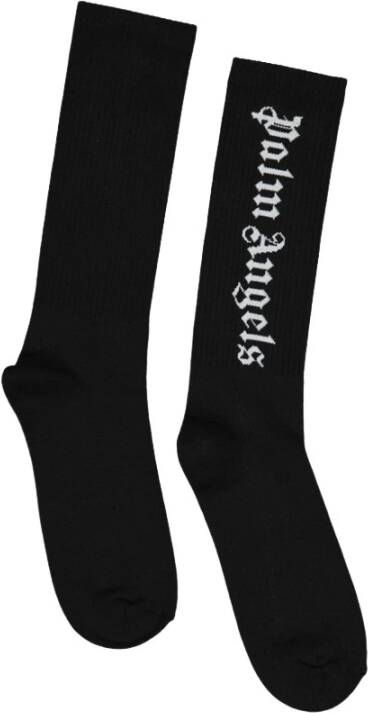 Palm Angels Gothic Logo Zwarte Lange Sokken Zwart Unisex - Foto 5