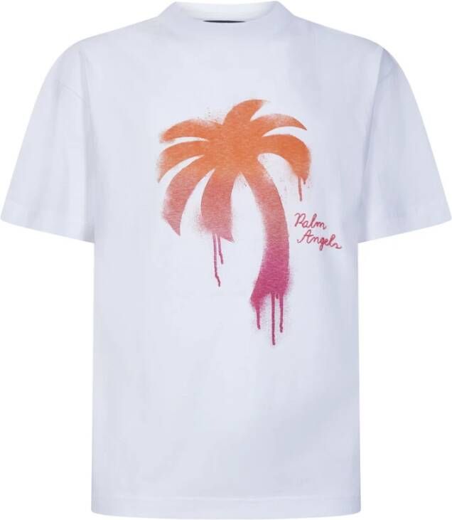 Palm Angels Sprayed Logo Sportshirt Wit Heren
