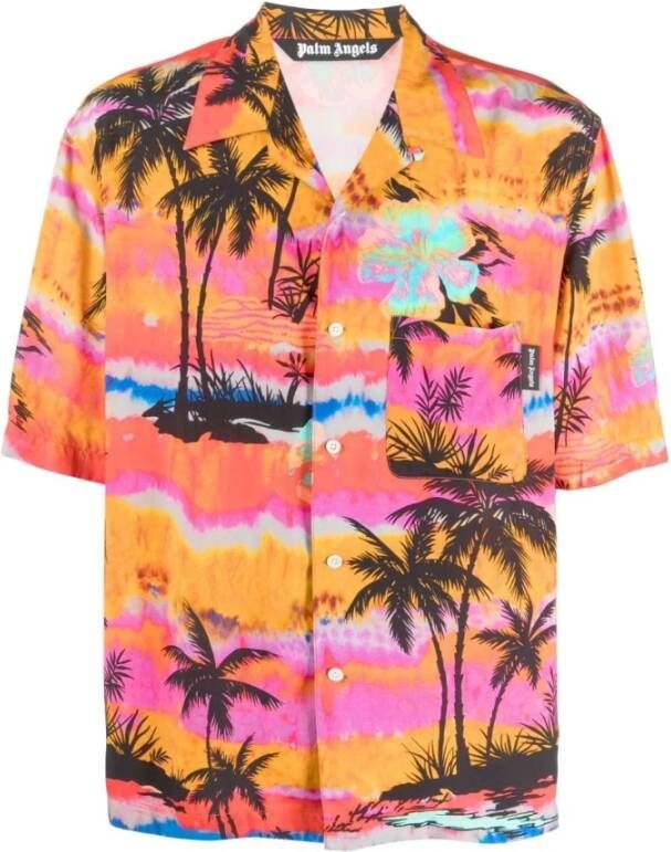 Palm Angels Stijlvolle Multikleur Palmboomprint Shirt Roze Heren