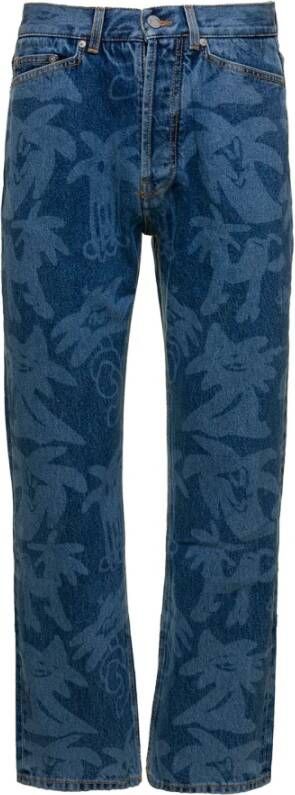Palm Angels Denim Jeans met Palmity Motief en Laserprint Blue Heren