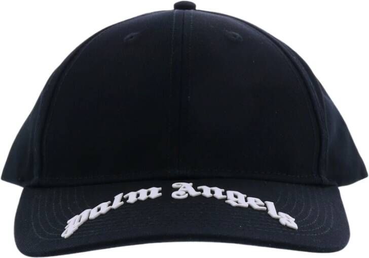 Palm Angels Streetwear Cap Zwart en Wit Gebogen Logo Zwart Heren