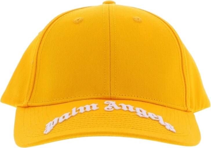 Palm Angels Streetwear Stijl Upgrade: Gele en Witte Gebogen Logo Cap Oranje Heren