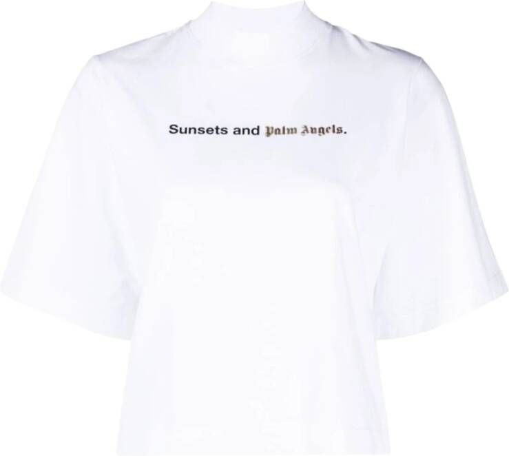 Palm Angels Sunsets-print Jersey T-shirt Upgrade je casual garderobe Zwart Dames