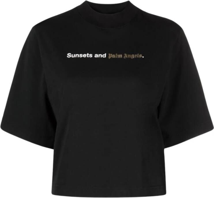 Palm Angels Sunsets-print Katoenen T-shirt voor Vrouwen Zwart Dames