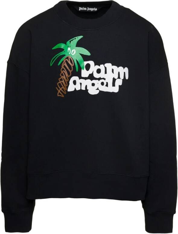 Palm Angels Zwarte Katoenen Sweatshirt met Contrasterend Logo Zwart Heren
