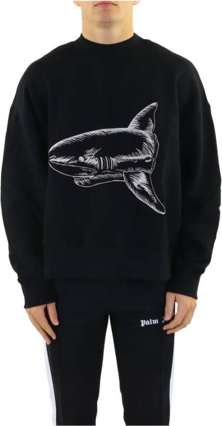 Palm Angels Zwarte katoenen sweatshirt met gespleten haaienborduursel Zwart Heren