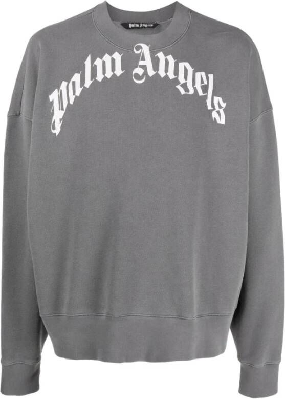 Palm Angels Oversized Grijs Sweatshirt met Gebogen Logo Grijs Heren