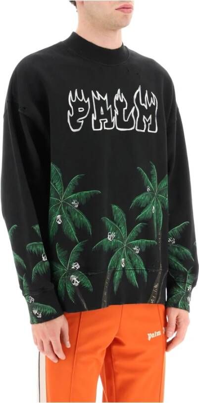 Palm Angels Zwarte Sweaters met Palm Print Zwart Heren