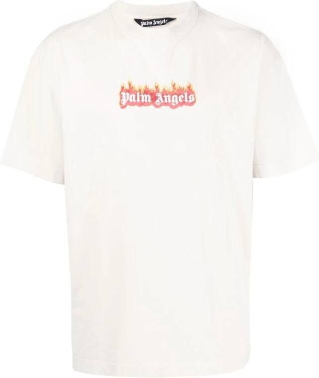 Palm Angels T-Shirt Burning Logo Beige Heren