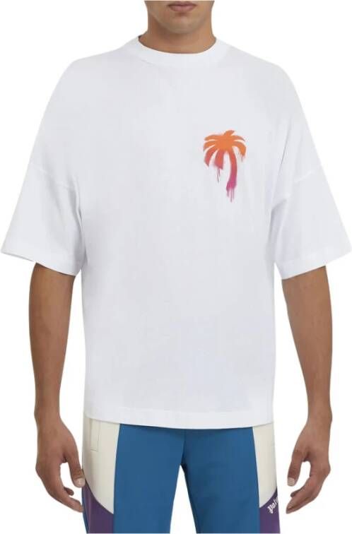 Palm Angels T-Shirt met Gespoten Logo voor Mannen White Heren