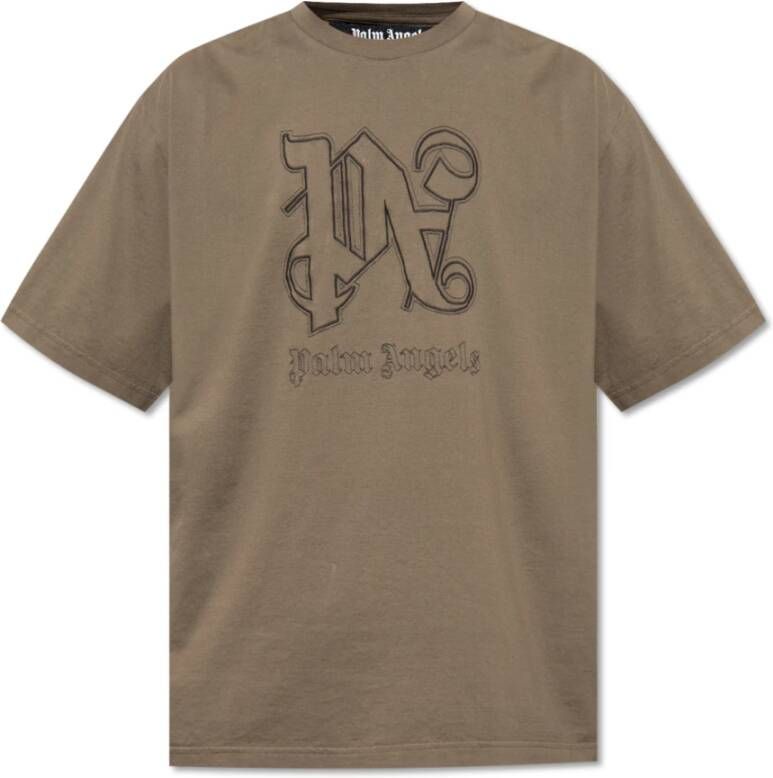 Palm Angels Monogram Outline Crewneck T-shirts en Polos Brown Heren