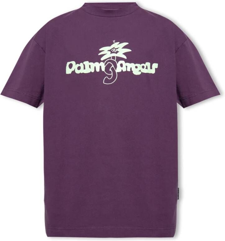 Palm Angels T-shirt met logo Paars Heren