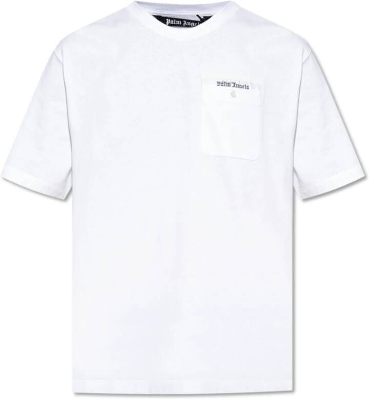 Palm Angels Witte Crewneck T-shirts en Polos met Borstzak White Heren