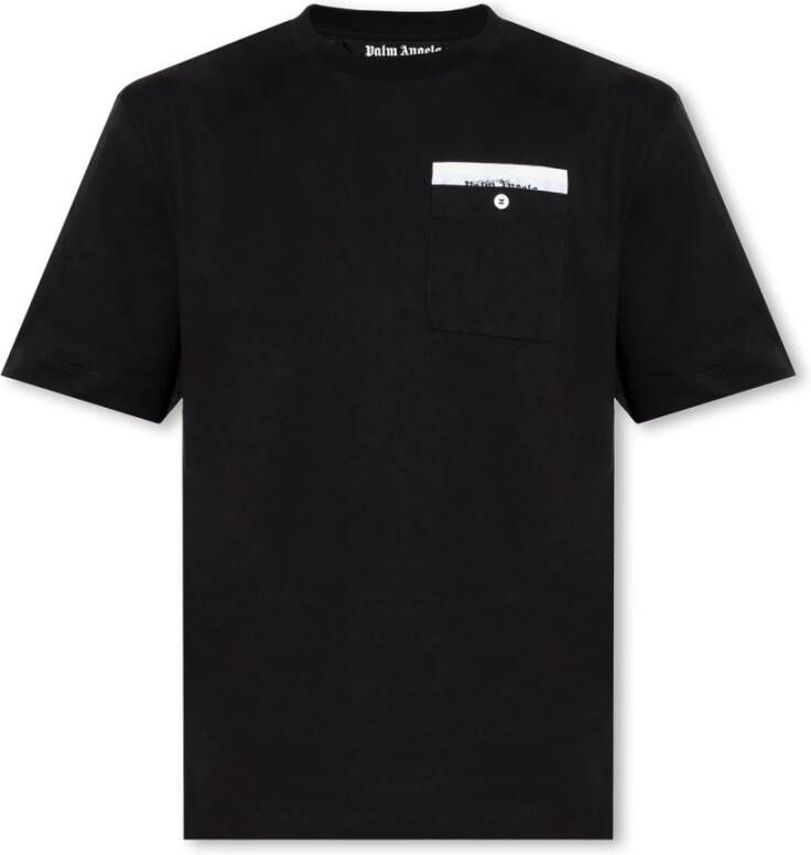 Palm Angels Zwart Katoenen Jersey Crewneck T-Shirt met Logo Tape Trim Black Heren