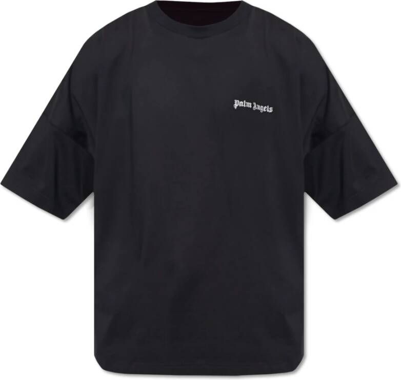 Palm Angels Zwarte Crewneck T-shirts en Polos met Geborduurd Logo Black Heren