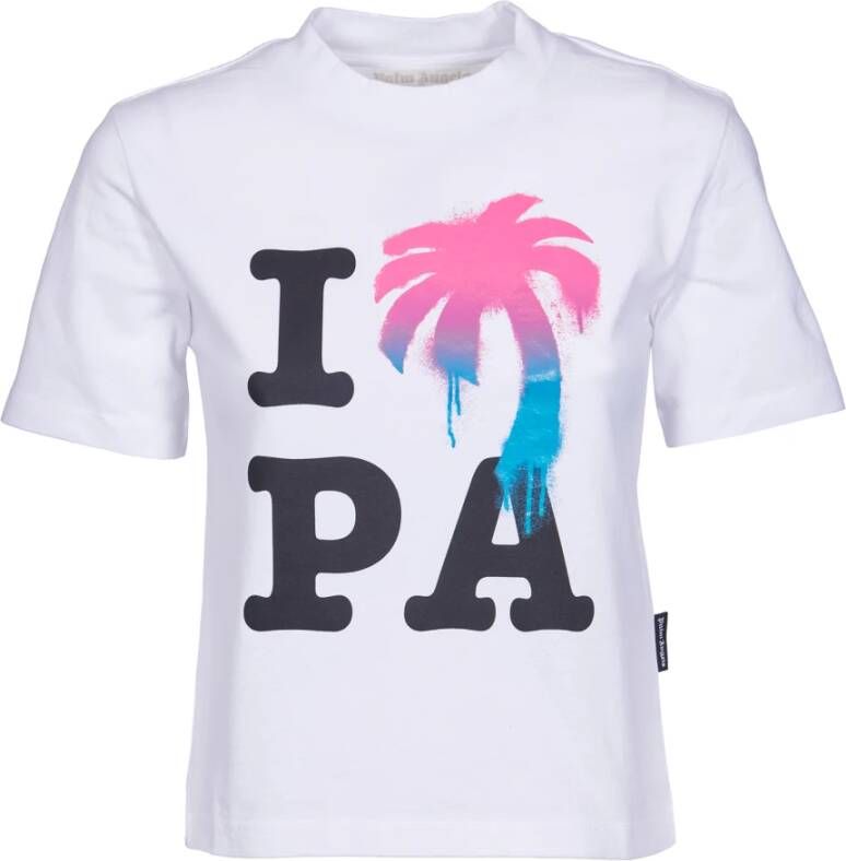 Palm Angels Witte Ss23 T-shirt voor dames met 'I Love PA' grafische print White Dames