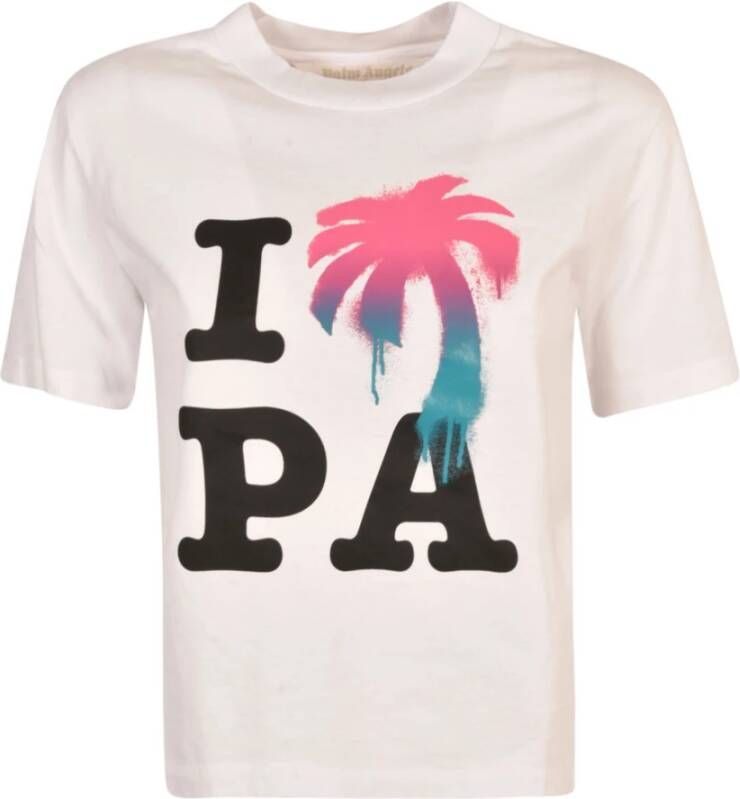 Palm Angels Witte Ss23 T-shirt voor dames met 'I Love PA' grafische print White Dames
