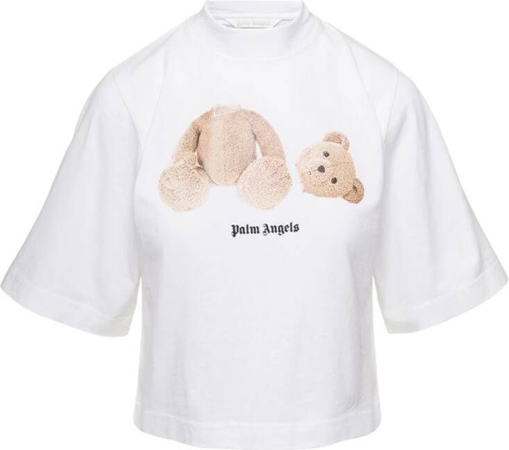 Palm Angels T-shirt in Cotone Stampa Bear Wit Heren