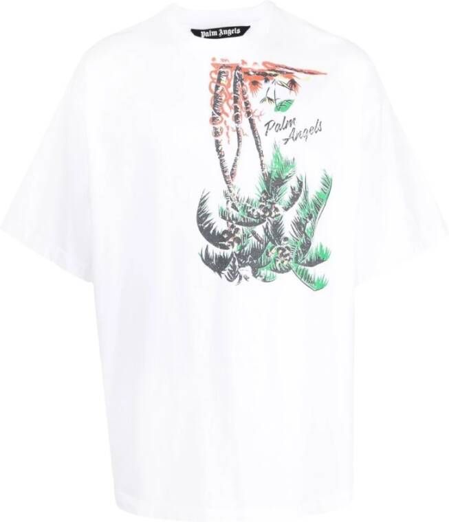 Palm Angels Glitter Logo T-Shirt Wit Heren