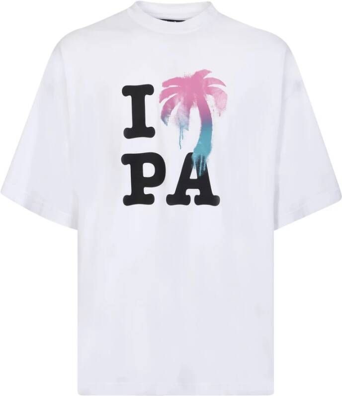 Palm Angels Wit Katoenen T-Shirt met I Love Pa Print Wit Heren