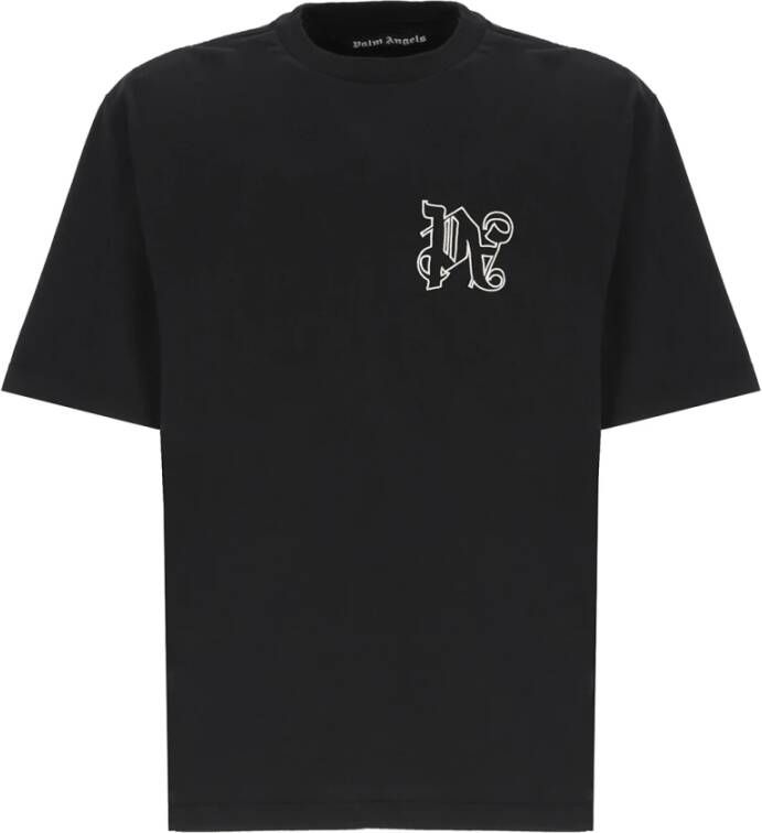 Palm Angels Zwarte katoenen T-shirt met geborduurd monogram Zwart Heren