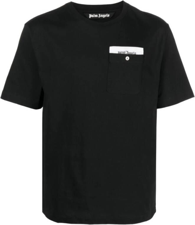 Palm Angels Logo-Tape Katoenen T-Shirt met Borstzak Zwart Heren