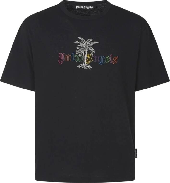 Palm Angels Linnen Kraag T-shirt voor Heren Black Heren