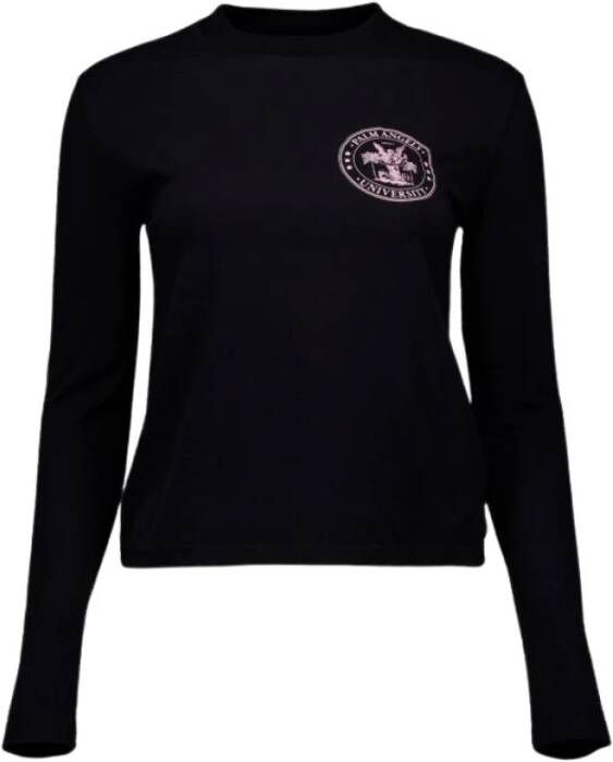 Palm Angels Logo-print T-shirt met Lange Mouwen in Zwart Koraal Black Dames