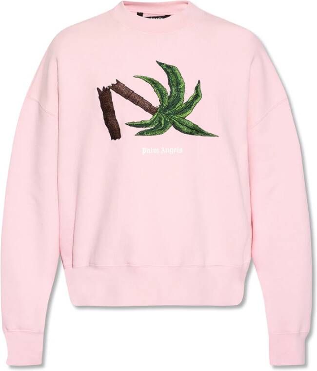 Palm Angels Roze Katoenen Sweatshirt met Logo Detail Pink Heren