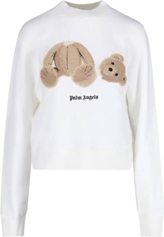 Palm Angels Trainingsshirt Wit Leer en Suède Geborduurde Logo Hak White Dames