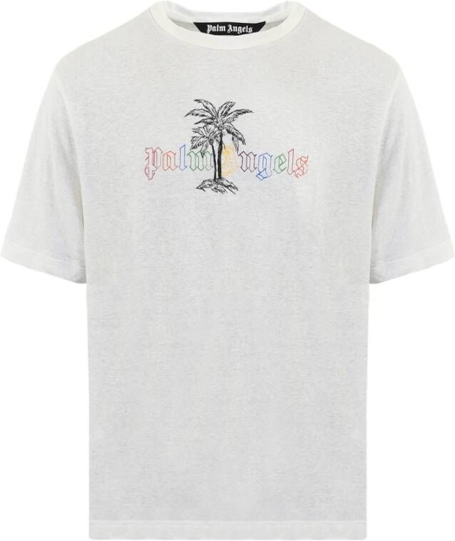 Palm Angels Logo-Print Ronde Hals T-Shirt in Wit White Heren