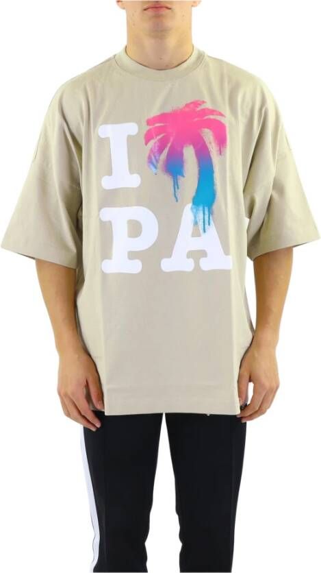 Palm Angels Upgrade je garderobe met dit hoogwaardige katoenen T-shirt Beige Heren