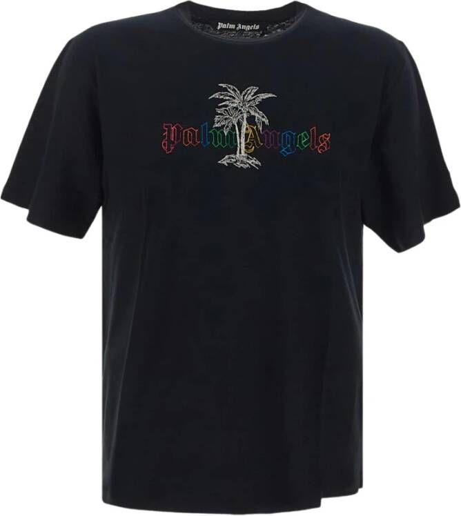 Palm Angels Urban Logo Linnen Kraag T-Shirt Zwart Heren