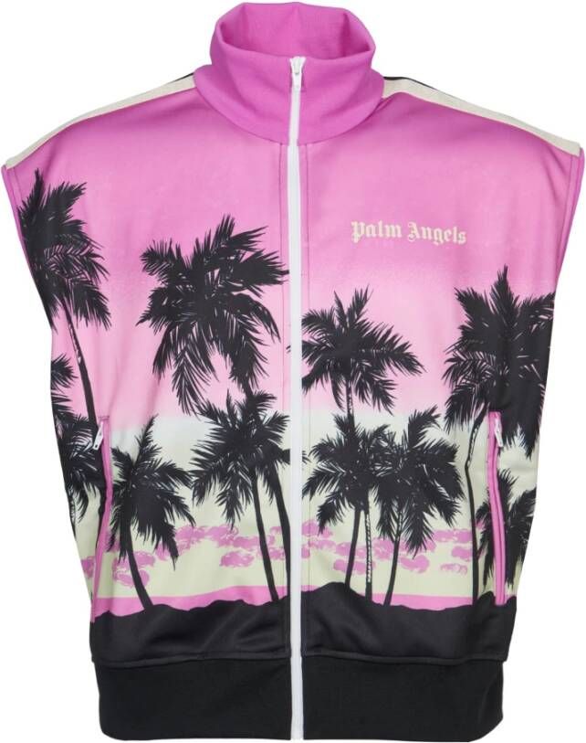 Palm Angels Paarse Mouwloze Sweatshirt met Palmboomprint Purple Heren