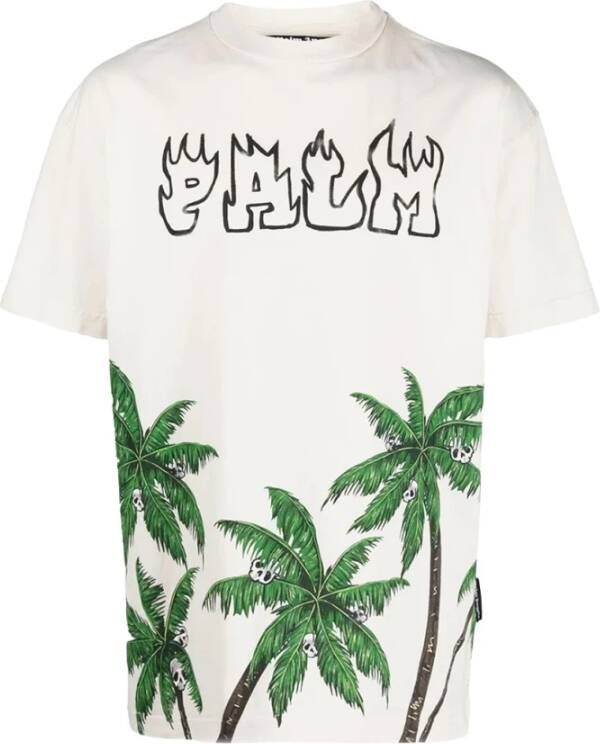 Palm Angels Wit Palm & Skull T-Shirt Wit Heren