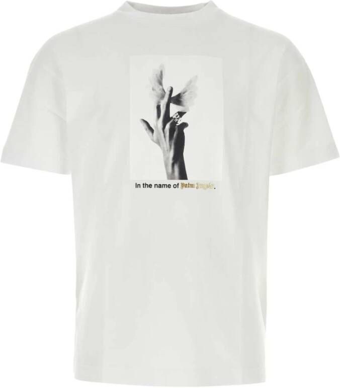 Palm Angels Witte katoenen T-shirt Klassieke stijl White Heren
