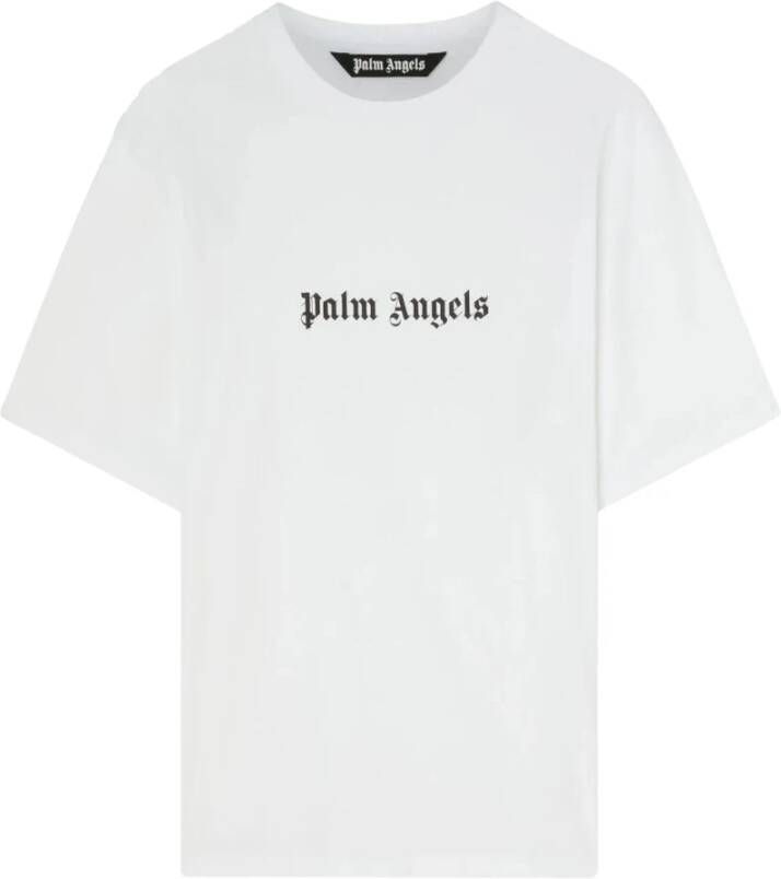 Palm Angels Witte Katoenen T-shirt met Logo Patch White Heren