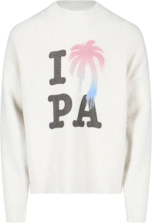 Palm Angels Witte Sweaters met I Love Pa Print Wit Heren