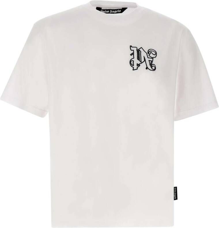 Palm Angels Klassiek Wit Katoenen T-Shirt met Zwarte Logo Print Wit Heren