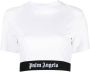 Palm Angels Witte Katoenen Crop T-shirt met Logo Elastische Band White Dames - Thumbnail 3
