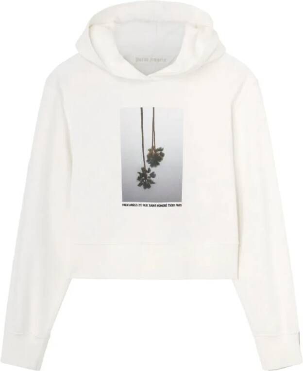Palm Angels Witte Hoodie met Hoodie en Bedrukt Voorpaneel White Dames