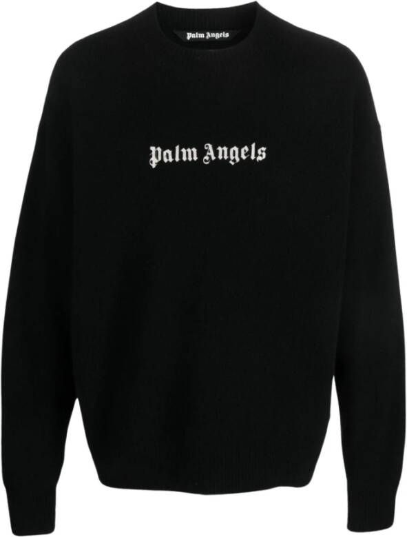 Palm Angels Zwart Gebreide Trui met Logo-Borduursel Black Heren