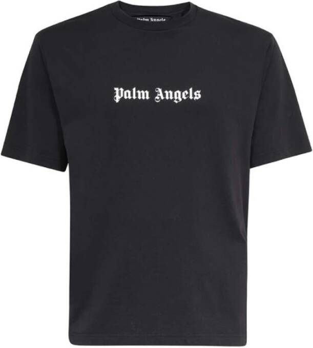 Palm Angels Zwarte Ribgebreide Crewneck T-shirts en Polos Black Heren