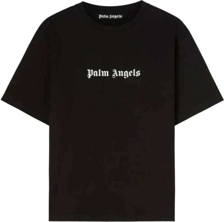 Palm Angels Zwart Wit Logo Print T-Shirt Zwart Heren